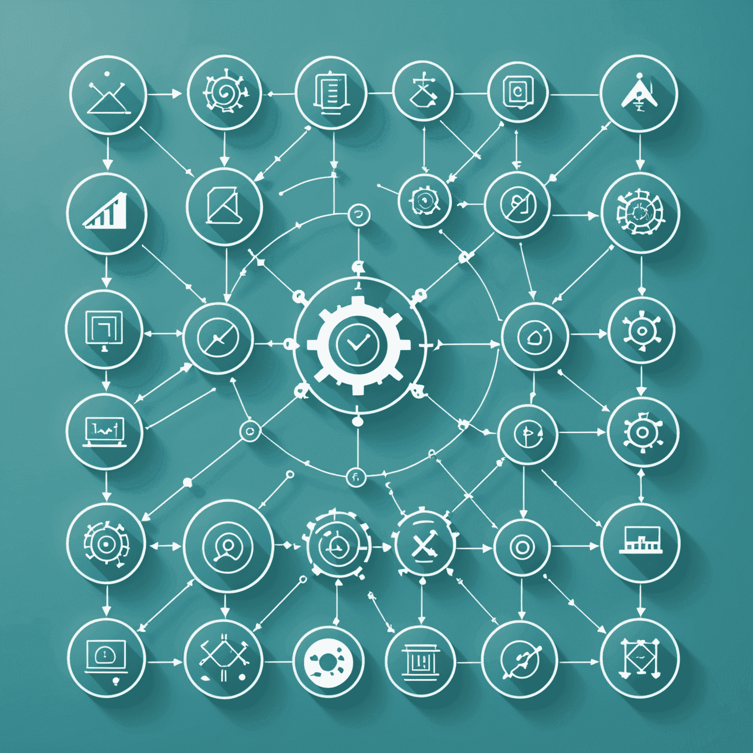 Una imagen que muestra gráficos y diagramas de flujo que representan algoritmos de aprendizaje automático, con iconos de engranajes y flechas en un fondo teal claro